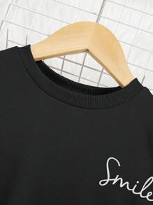 SHEIN Leap Crew 女小童字母圖案運動衫&豹紋印花緊身打底褲 - 黑色 - 查看 4