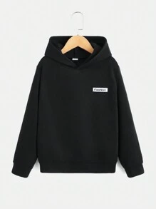 SHEIN 男大童字母貼布保暖連帽衫和運動褲 - 黑色 - 查看 4