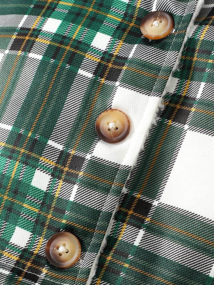 Young Girl Plaid Print Teddy Lined Coat