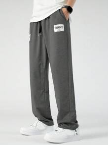 Manfinity Hypemode 男士字母圖案腰部抽繩衛褲 - 深灰色 - 查看 1