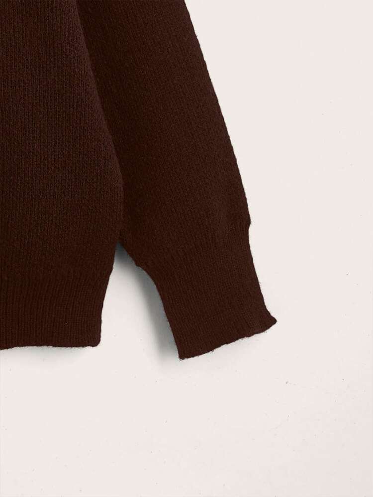 Plus Letter Pattern Drop Shoulder Sweater Knit Pullover Fall Winter Sweater