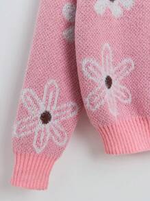 SHEIN Tween Girl Floral Pattern Drop Shoulder Cardigan - Pink - View 5