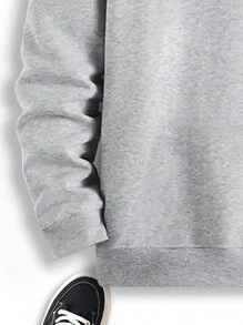 Men's Letter Print Drawstring Hooded Fleece Sweatshirt And Sweatpants Two-piece Set - Light Grey - View 5