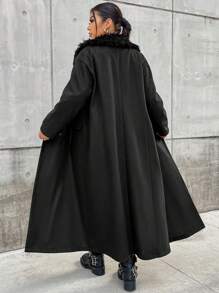 Flirla Abrigo de talla grande para mujer con patchwork - Negro - Ver 1