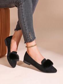 女式懶人鞋,冬季甜美平底工作鞋,加厚保暖,多功能休閒和正式怜香惜玉的女鞋 - 黑色 - 查看 2