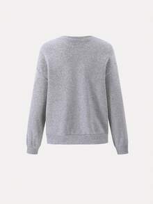 SHEIN Unity Áo nỉ cổ tròn in họa tiết thường ngày dành cho nữ - Xám - Xem 2