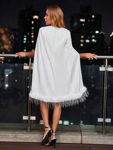 SHEIN BAE áo tay cánh Trang trí Fuzzy Đầm - trắng - Xem 2