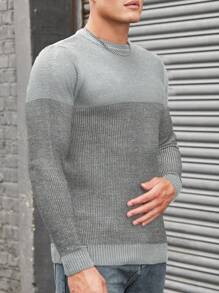 SHEIN Cottnline Men's Casual Round Neck Sweater - Grey - View 2