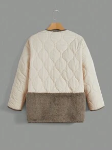 SHEIN EZwear Open Front Teddy Panel Padded Coat - White - View 2