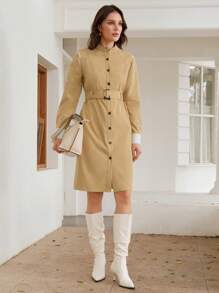 Anewsta Women's Trench Coat With Front Button Closure And Waist Belt