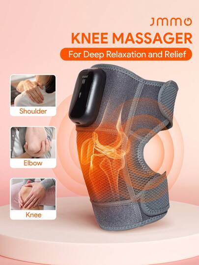 JMMO Masajeador de rodilla/pie con calor y vibración, rodillera térmica para masaje, 4 modos de vibración, 3 niveles de calor, envoltura térmica para rodilla para alivio de estrés en hombro, codo y rodilla, instrumento de belleza y cuidado personal, regalo de Navidad imprescindible, esencial para otoño e invierno, accesorios de vacaciones, suministros de camping