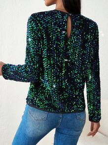 SHEIN Unity Kim sa Lỗ khóa trở lại Áo thun - màu xanh lá - Xem 2