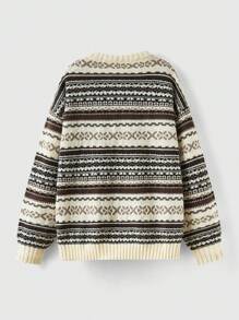 ROMWE Kawaii Geo Pattern Drop Shoulder Sweater,Long Sleeve Tops - Multicolor - View 2