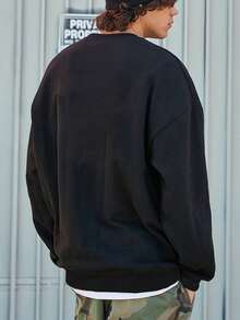 Men Slogan Graphic Drop Shoulder Sweatshirt - Black - View 2