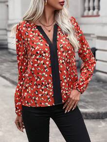 SHEIN Clasi Printed Notched Collar Shirt - Red - View 5