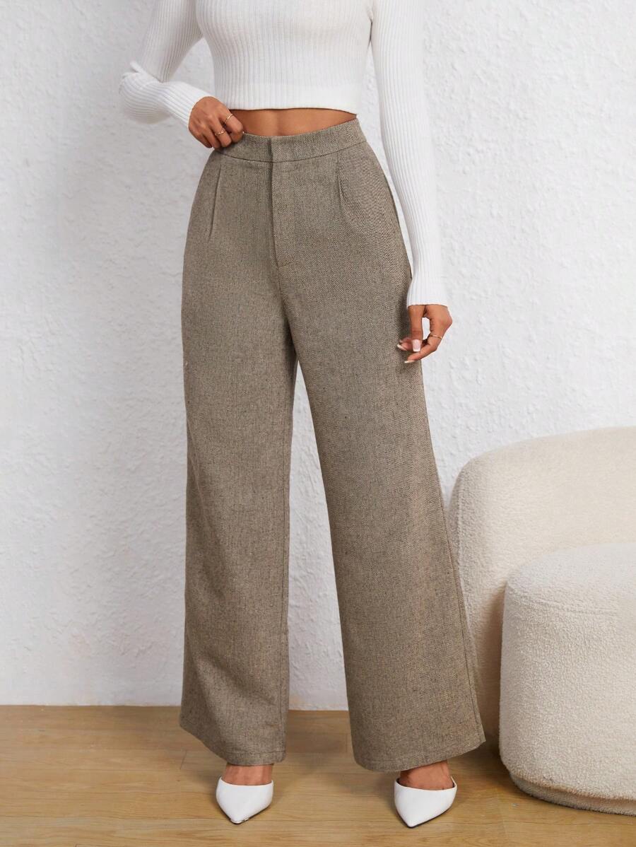 SHEIN Privé Xếp nếp Quần ống rộng - màu nâu - Xem 1