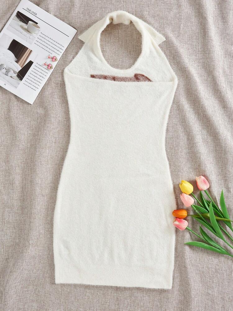 Letter Pattern Halter Neck Bodycon Sweater Dress