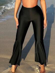 純色彈性腰比基尼短褲 - 黑色 - 查看 1