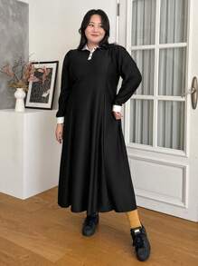 Dazy Plus Vestido Con Cuello De Polo Con Detalles De Contraste - Negro - Ver 13