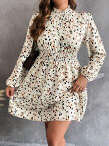 SHEIN Franclia Hơn In Toàn bộ Tay áo lồng đèn Đầm - Nhiều màu - Xem 5