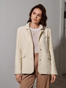 Anewsta Lapel Neck Flap Detail Tweed Blazer - Apricot - View 4