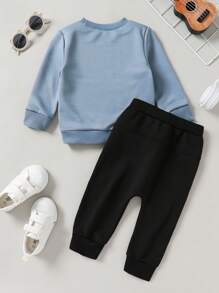 Baby Boy Slogan Graphic Sweatshirt & Sweatpants - Blue - View 3