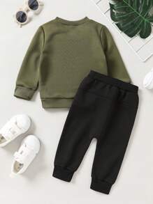 Baby Boy Slogan Graphic Pullover & Tie Waist Sweatpants