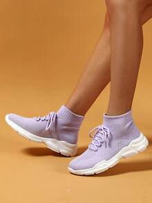 便利一腳蹬新年禮物戶外舒適透氣減震休閒跑鞋寬紫色款式輕盈黑色主題 - 淡紫色 - 查看 1