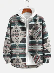 Manfinity Hypemode Men Geo Print Pocket Patched Overcoat Without Hoodie - Red - View 1