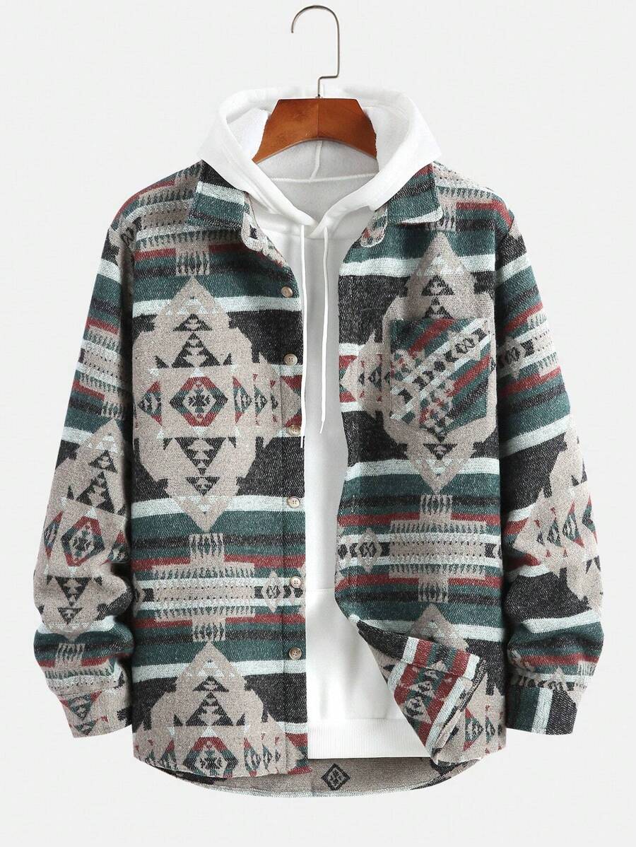 Manfinity Hypemode Men Geo Print Pocket Patched Overcoat Without Hoodie - Red - View 1