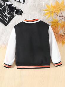 SHEIN Chaqueta polar de Color de contraste cálido, práctica, suave, sencilla, informal, a la moda, para niño joven, con detalle de letras para otoño e invierno