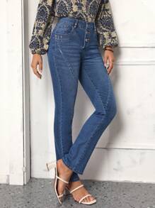 SHEIN LUNE Button Fly Jeans - Blue - View 4