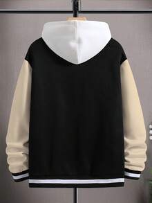 Aesthetic Post Chaqueta De Béisbol Para Hombres Con Ajuste Holgado Y Parche De Letra En Contraste De Color - Albaricoque - Ver 3