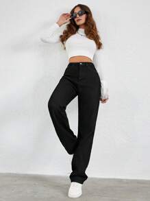 EURMUSE High-Waisted Straight-Leg Jeans - Black - View 3