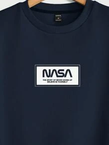 EURMUSE Men's Letter Patched Crew Neck Sweatshirt - Navy Blue - View 4