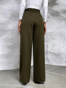Women's Solid Color Suit Pants - Khaki - View 2