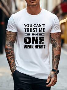 Men's Letter Print T-shirt - White - View 1