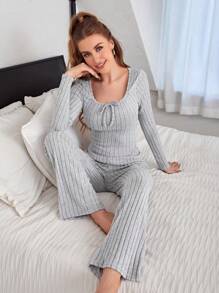 Conjunto De Ropa Cómoda Para El Hogar De Color Liso - Gris - Ver 4