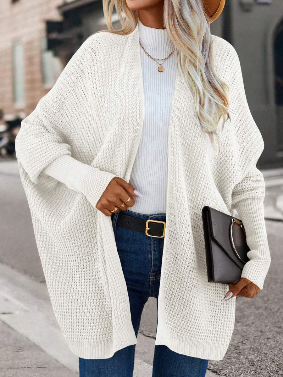 SHEIN Essnce 蝙蝠袖休闲设计开衫 - 白色 - 查看 1