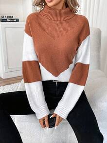 SHEIN Frenchy Khối màu Áo cao cổ Thả vai Áo len - Nhiều màu - Xem 3
