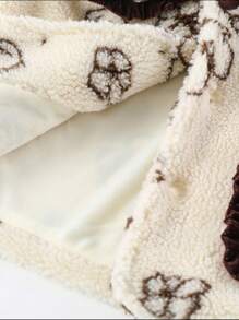 SHEIN Young Girl Contrast Binding Statement Collar Teddy Coat - Apricot - View 6