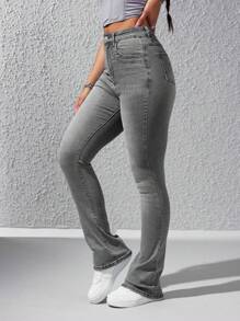 Jeanoix High Waist Flare Leg Jeans - Grey - View 5