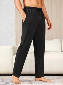 2 piezas Pantalones de dormir con cordón para hombre, ropa de otoño e invierno