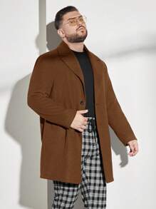 Manfinity VCAY 男士大码西裝領單排釦花呢外套 - 咖啡棕 - 查看 3