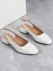 Zapatos de tacón de 3 cm simples para mujer con punta y correa trasera, adecuados para fiestas elegantes y trabajo (patrón aleatorio) - Blanco - Ver 2
