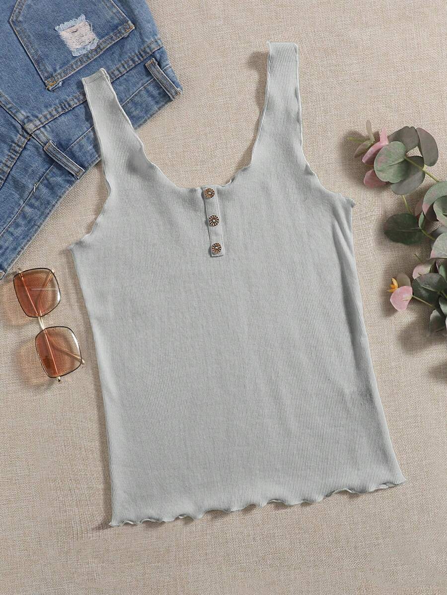 SHEIN Essnce 大碼前紐扣背心上衣 - 淺灰色 - 查看 1