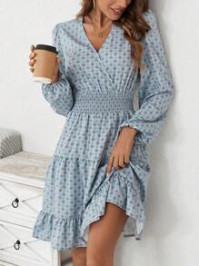 SHEIN LUNE 碎花燈籠袖荷葉邊洋裝 - 彩色 - 查看 4