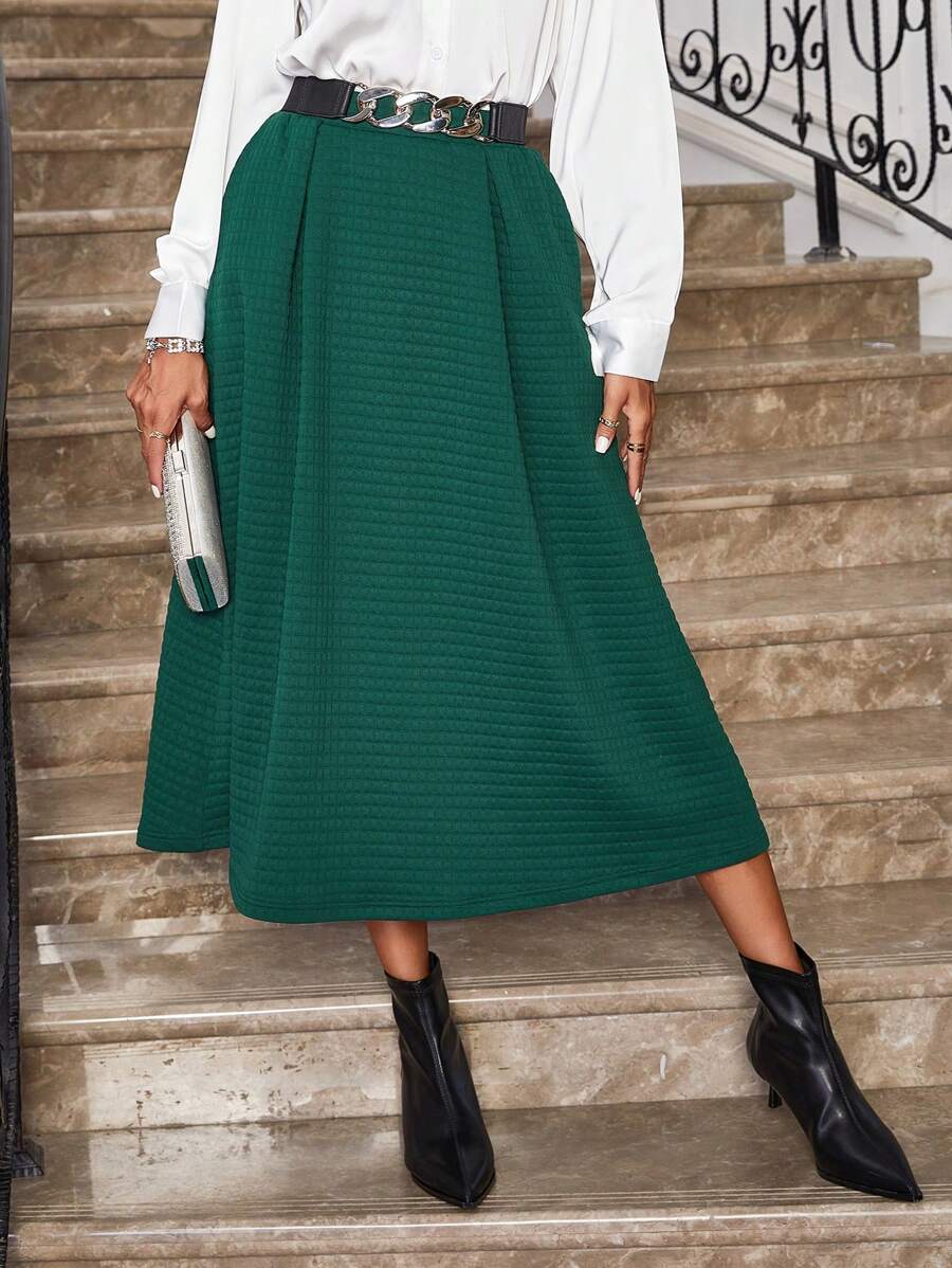 SHEIN Clasi Solid High Waist Skirt Without Belt - Green - View 1