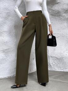 Women's Solid Color Suit Pants - Khaki - View 1