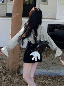 Ladies Formal School Style Long Sleeve Striped Shirt With Tie
